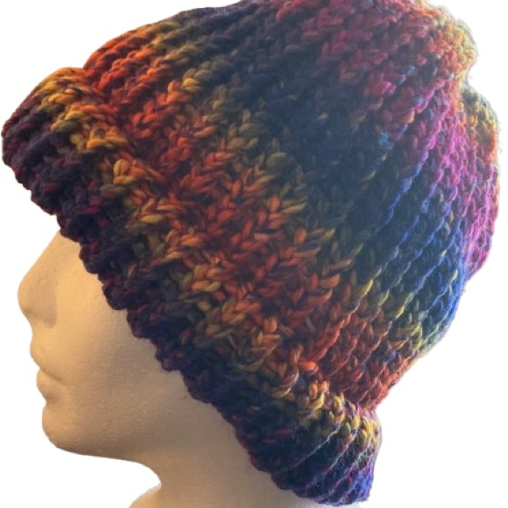 Handmade multicolor knit beanie hat for adults for winter